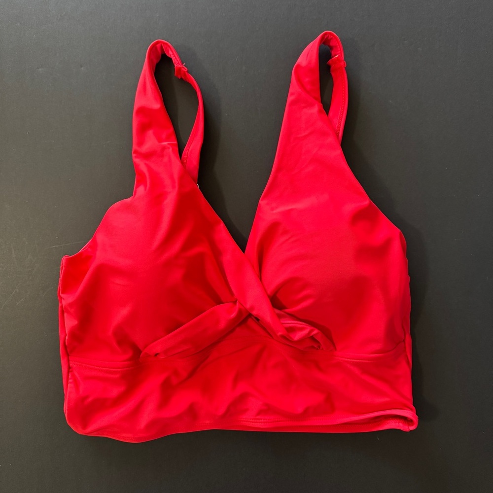 Grapent Bright Red Twist-Front Swim Bikini Top Adjustable Straps
